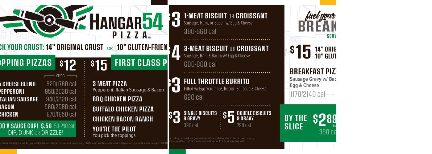 Hangar 54 Pizza Menu