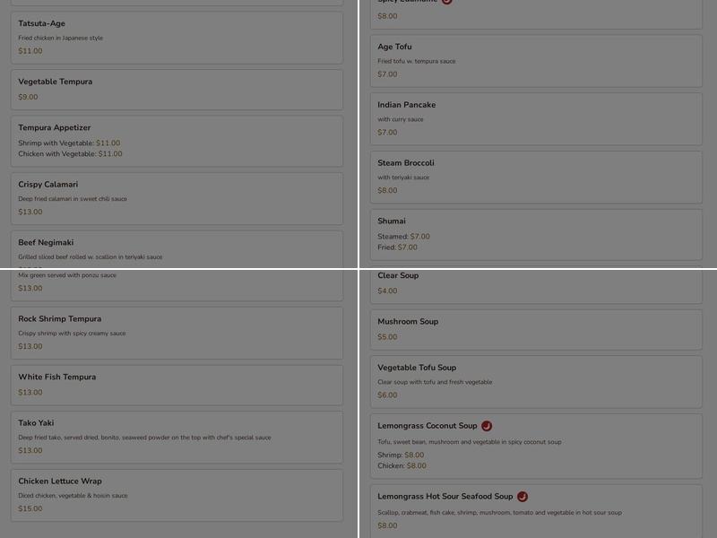 Mizu Japanese Sushi Menu