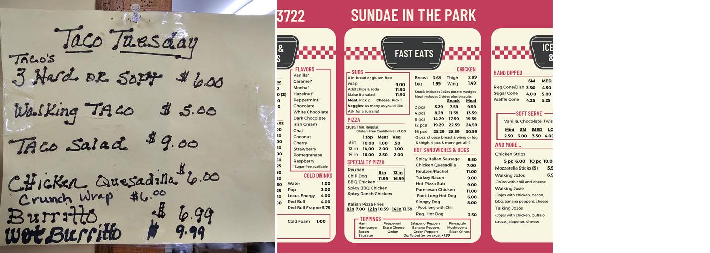 Sundae in the Park Menu