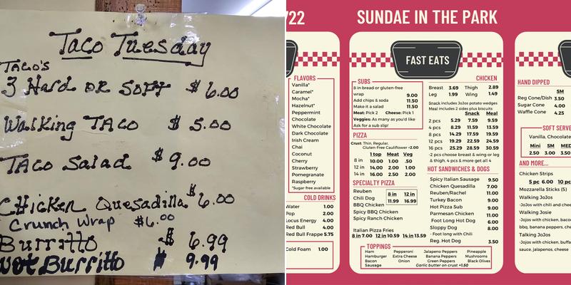 Sundae in the Park Menu