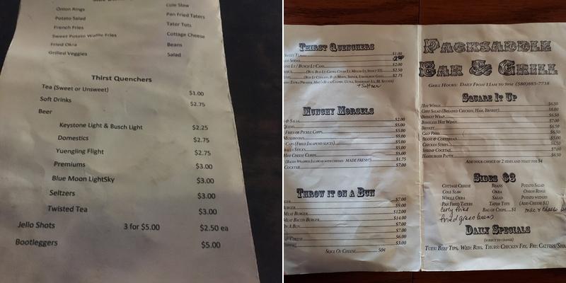 Packsaddle Bar And Grill Menu