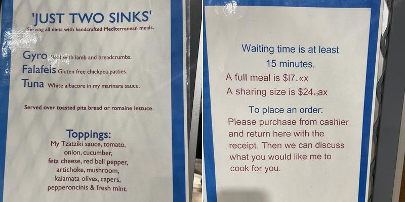 'Just Two Sinks' Menu