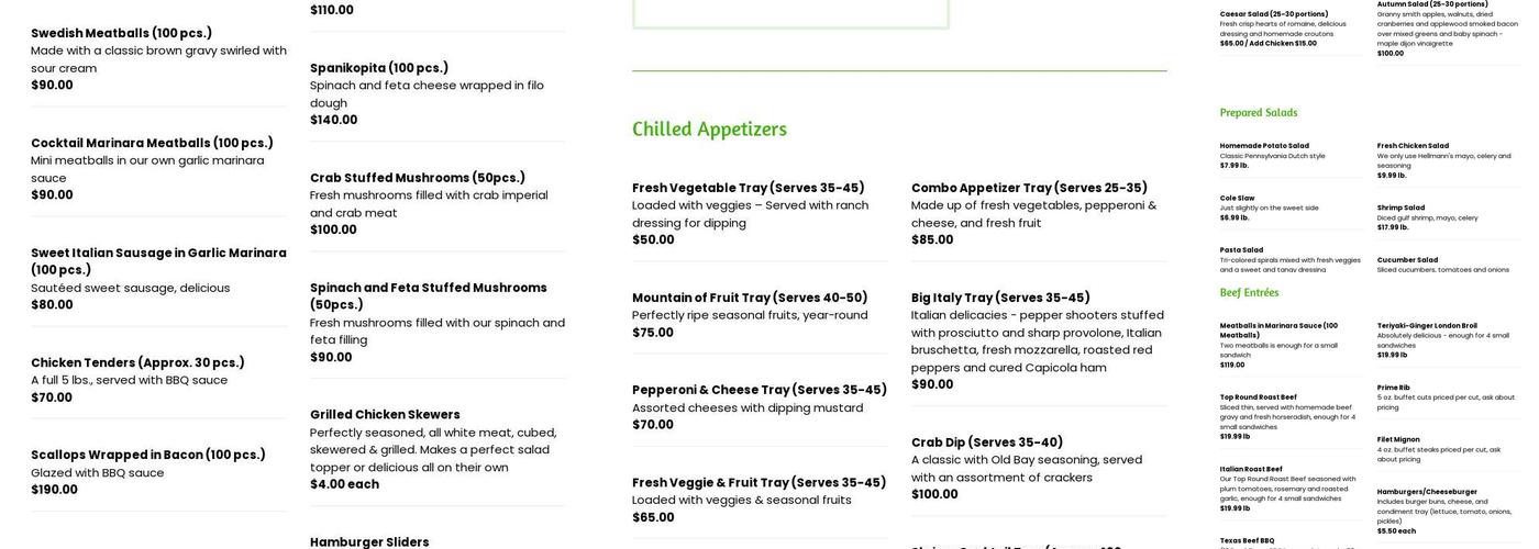 Appleton Catering Menu