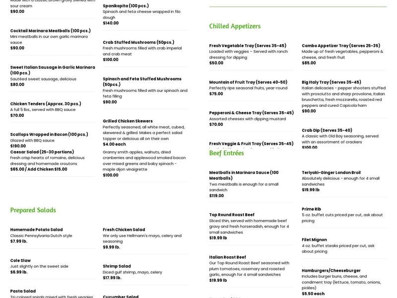 Appleton Catering Menu