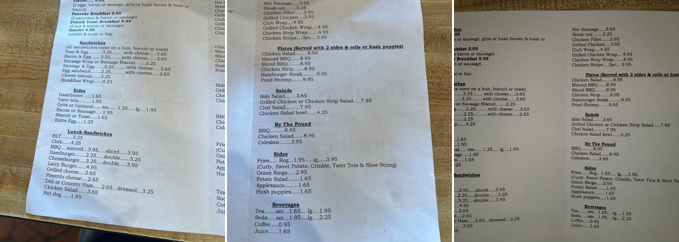 Larry's Drive In Menu