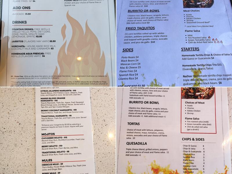 Flame Cantina Menu