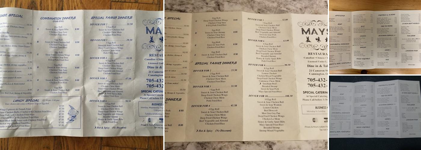 Mays Restaurant Menu