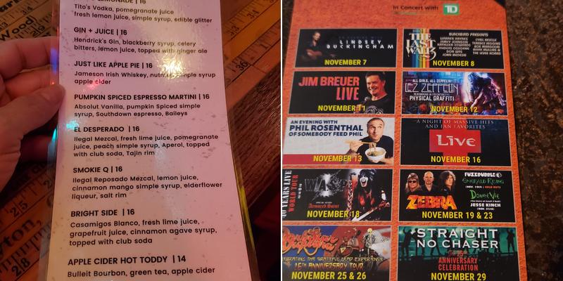 Spotlight at The Paramount Menu