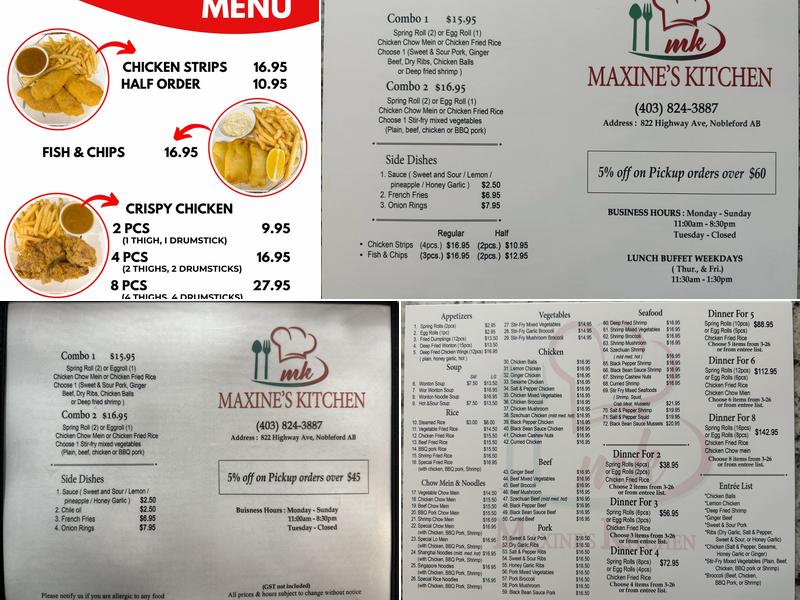 Maxine’s Kitchen Menu