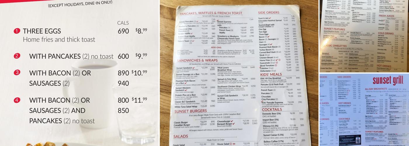 Sunset Grill Menu