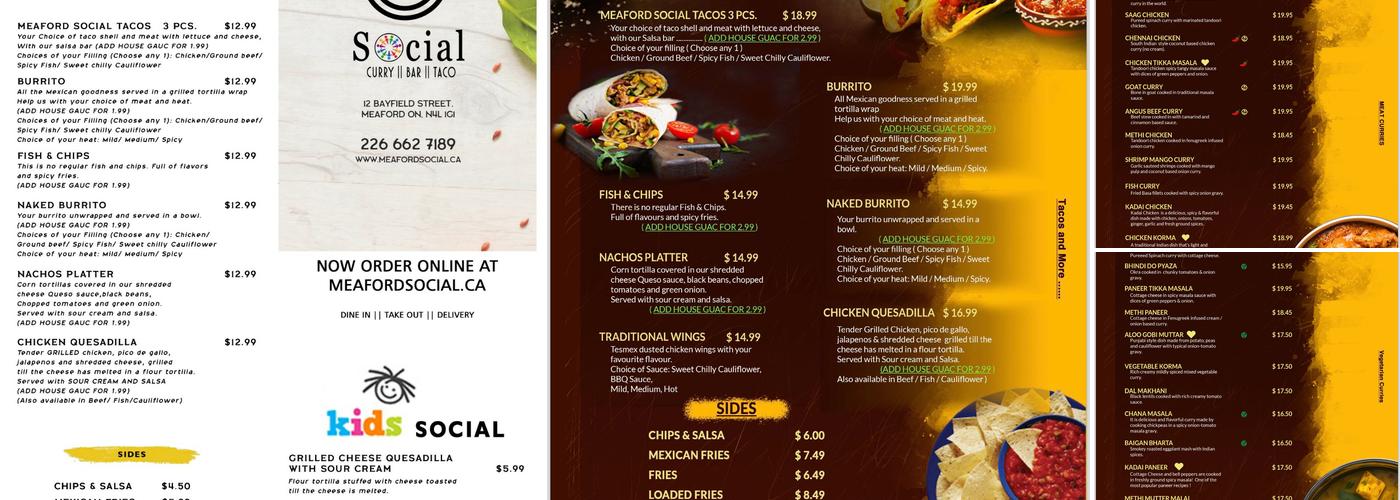 Meaford social restaurant and Meats Menu