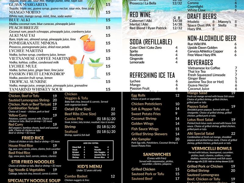 Alki Pho & Bar Menu