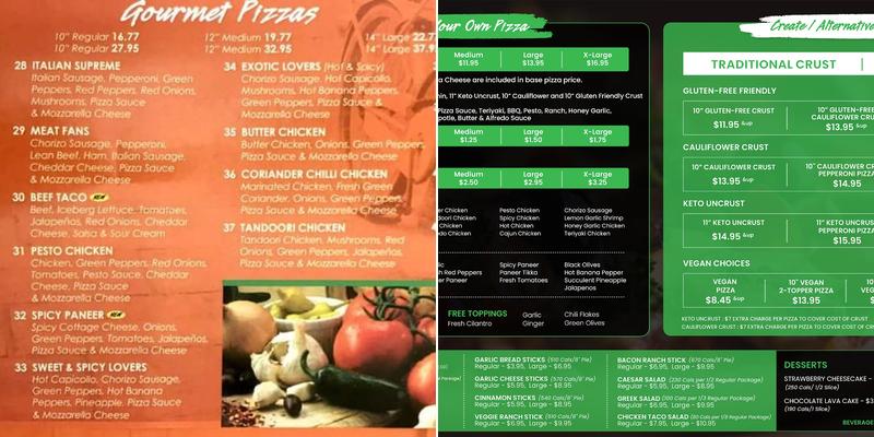 Red Swan Pizza Menu