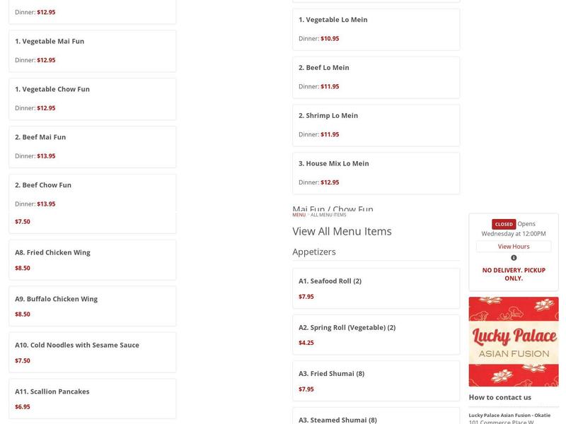 Lucky Palace Asian Fusion Menu