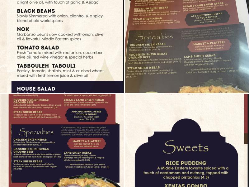 Xenia A Kebab Grille Menu