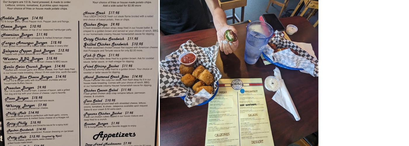 Finklebinders At The Lake Menu