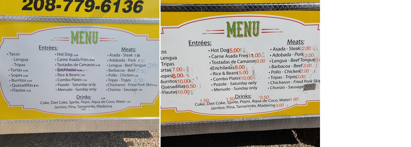 Tacos Papirringo Menu