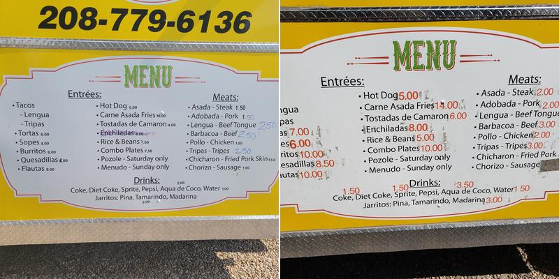 Tacos Papirringo Menu