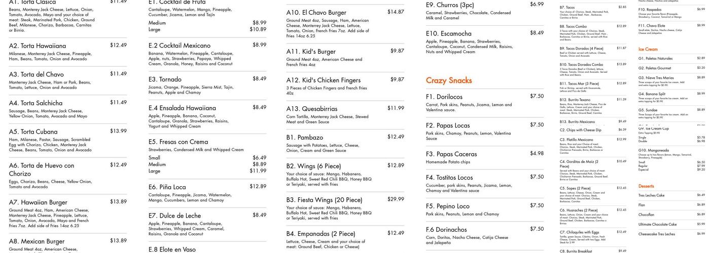 Paleteria El Chavo Menu