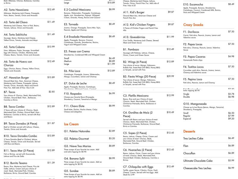 Paleteria El Chavo Menu