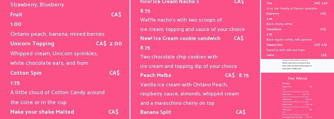 The Magic Ice Cream Shoppe Menu
