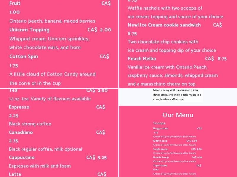 The Magic Ice Cream Shoppe Menu