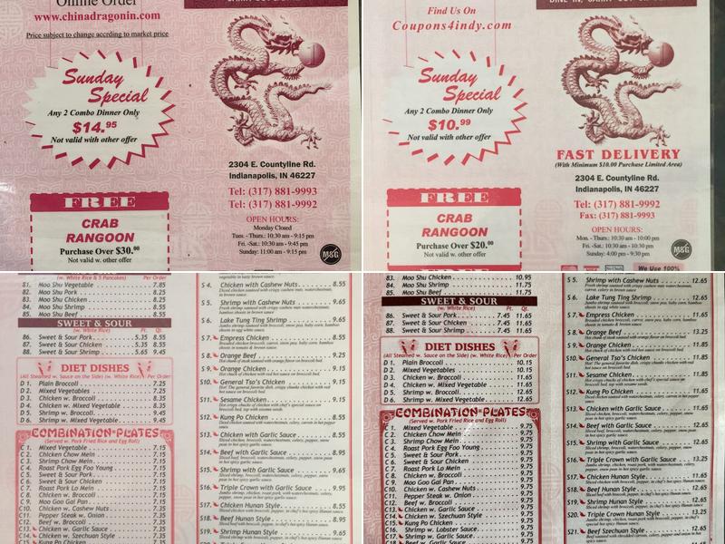 China Dragon Menu
