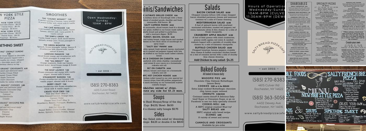 Salty Bread Pizza Cafe Menu