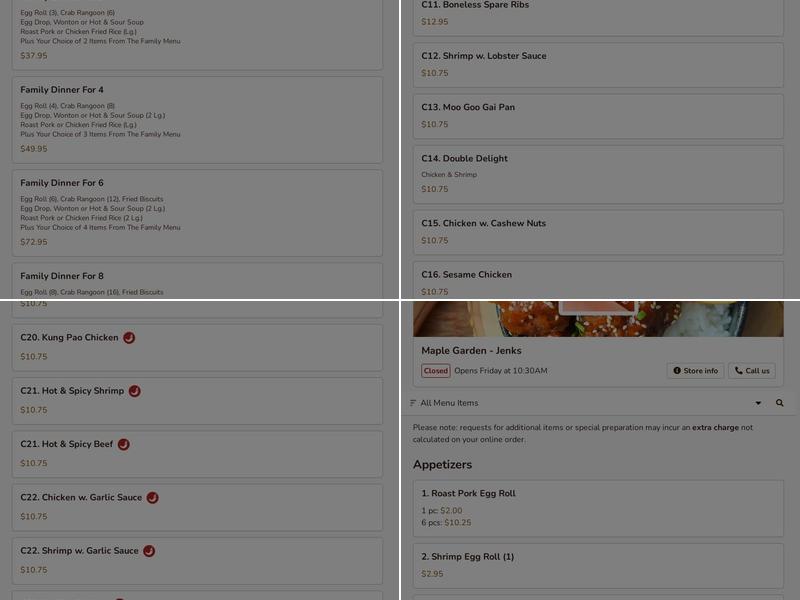 Maple garden Menu