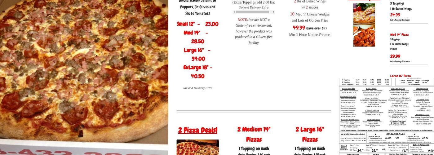 Papa Enrico's Pizza Menu