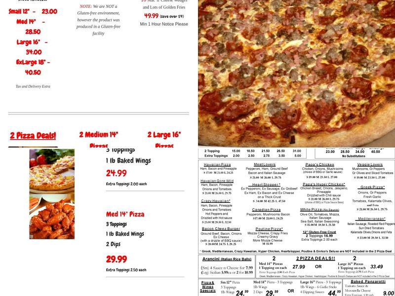 Papa Enrico's Pizza Menu
