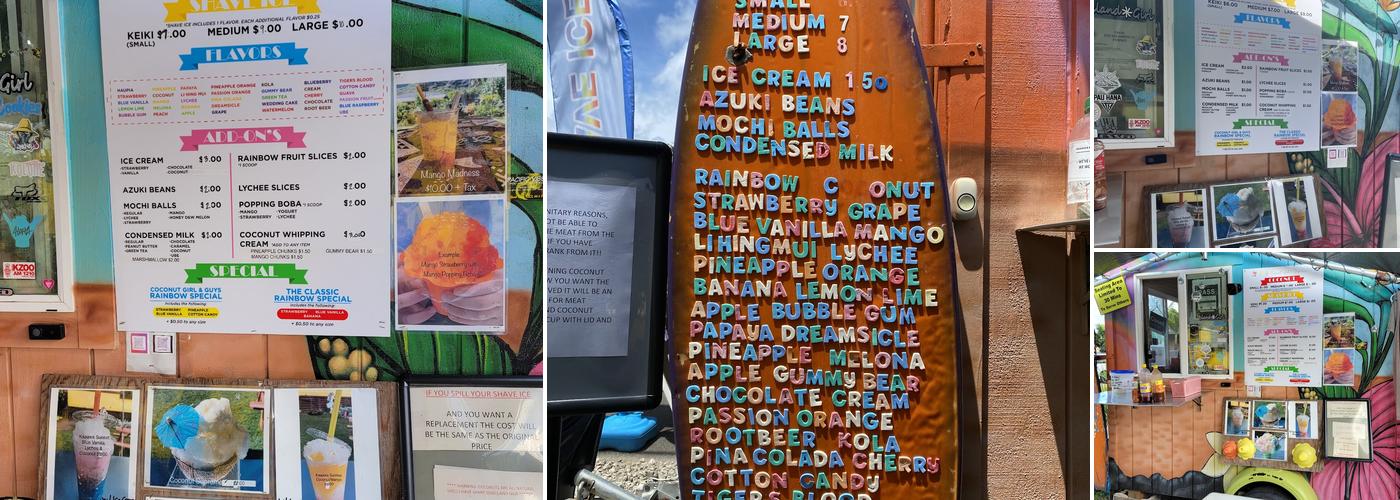 Great Cold Coconuts and shaved ice Menu