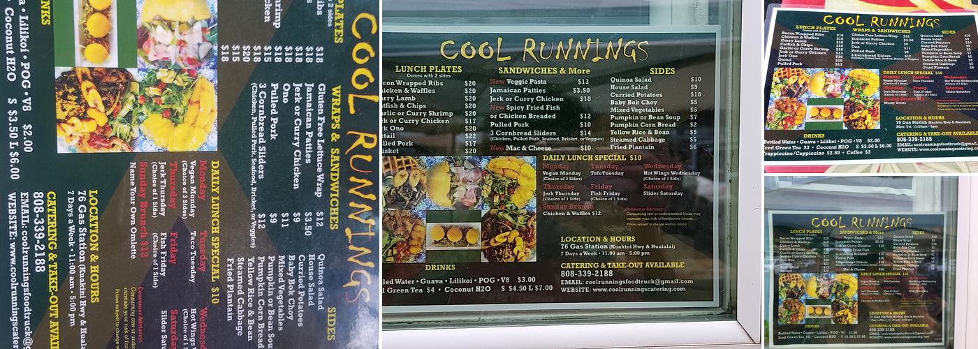 Cool runnings catering Menu