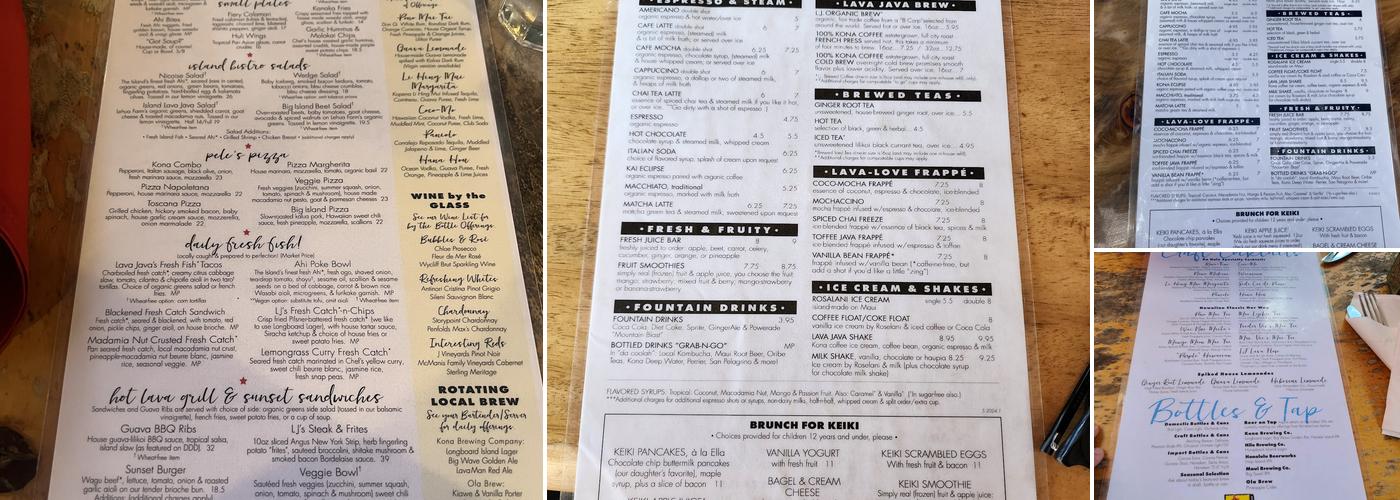 Island Lava Java Menu