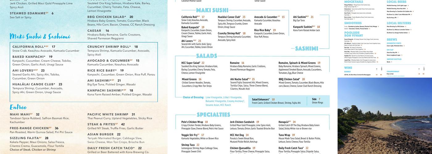 The Hualālai Canoe Club (Members Only) Menu