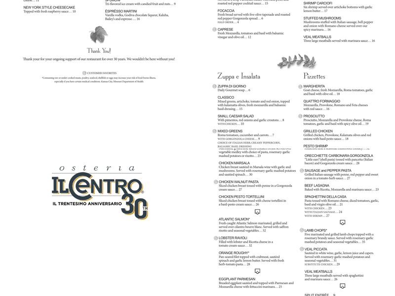 Osteria Il Centro Menu