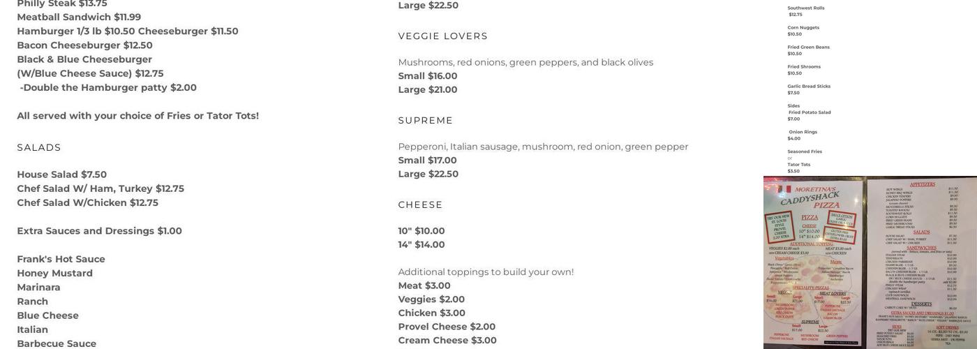 Moretina's Caddy Shack Menu