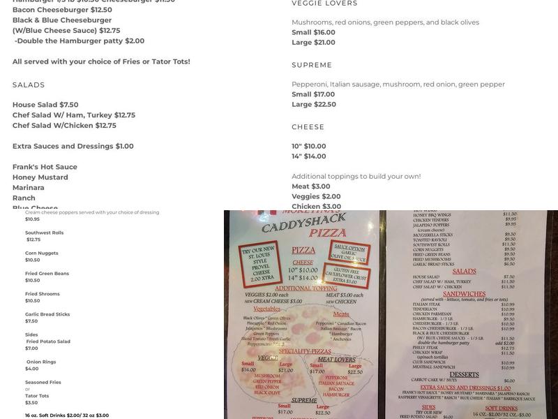 Moretina's Caddy Shack Menu