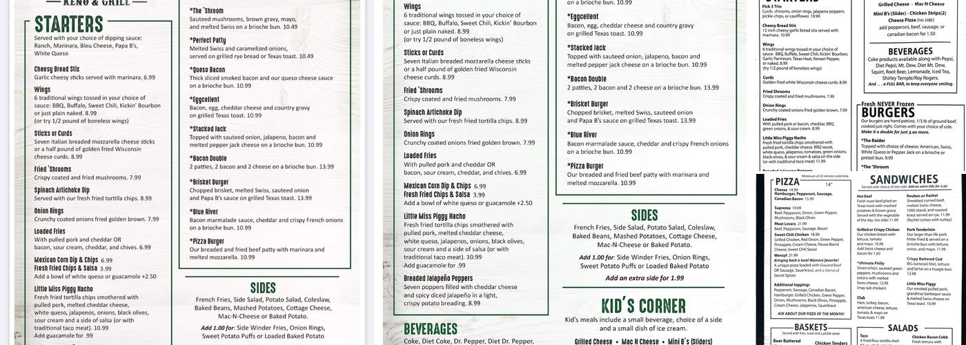 Papa B's Keno & Grill Menu