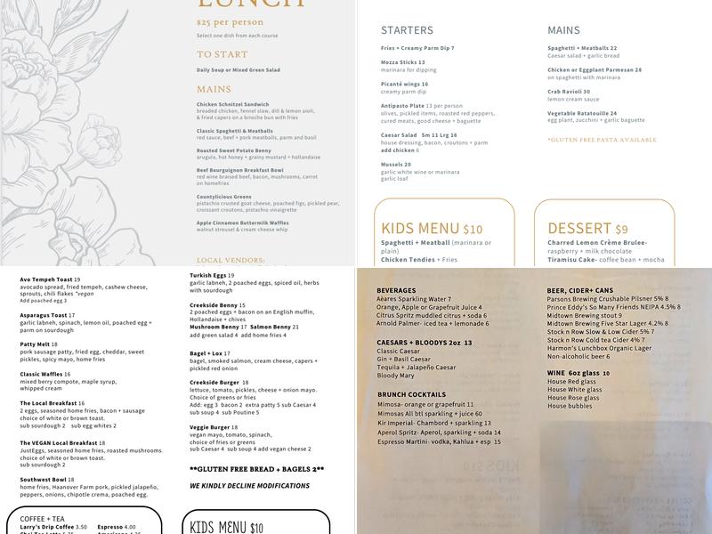 Creekside Cafe Menu