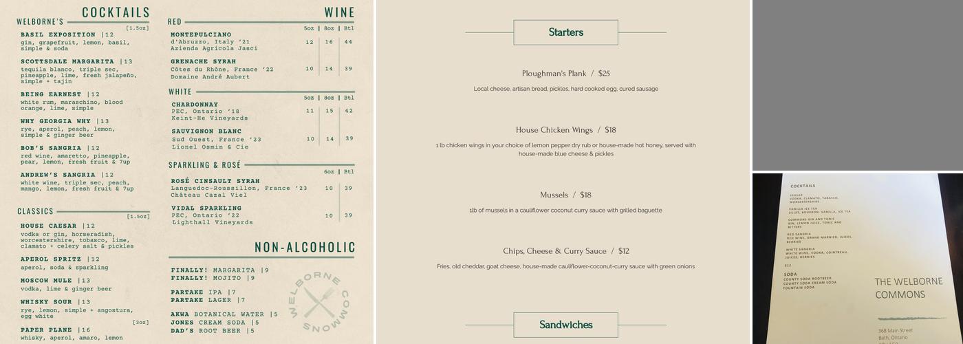 Welborne Commons Menu