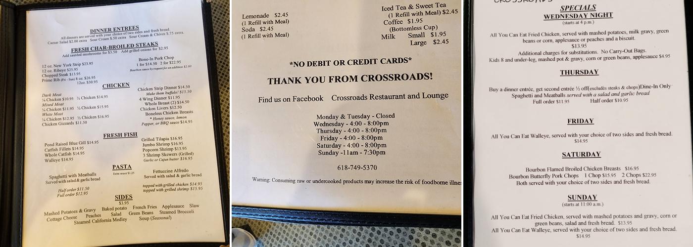 Crossroads Menu