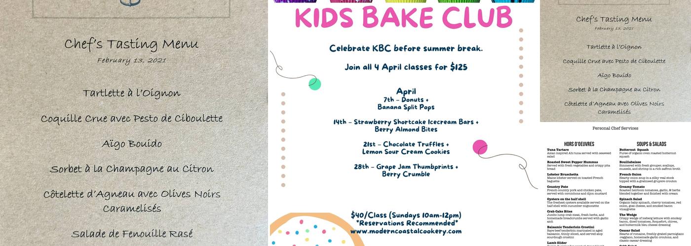 Modern Coastal Cookery Menu