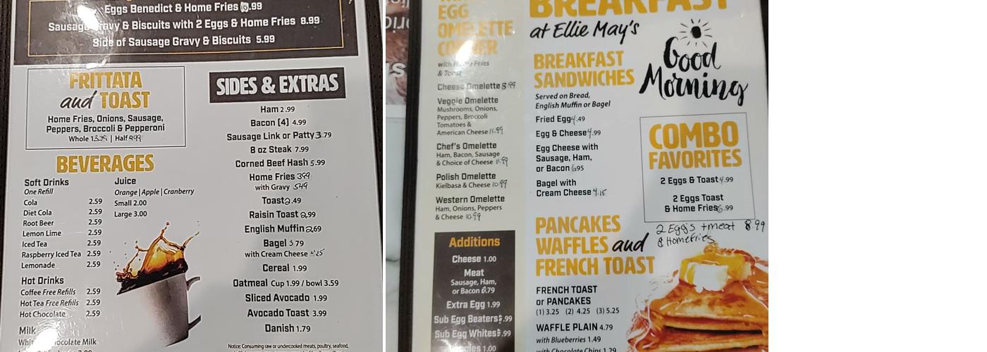 Ellie May’s Diner Menu