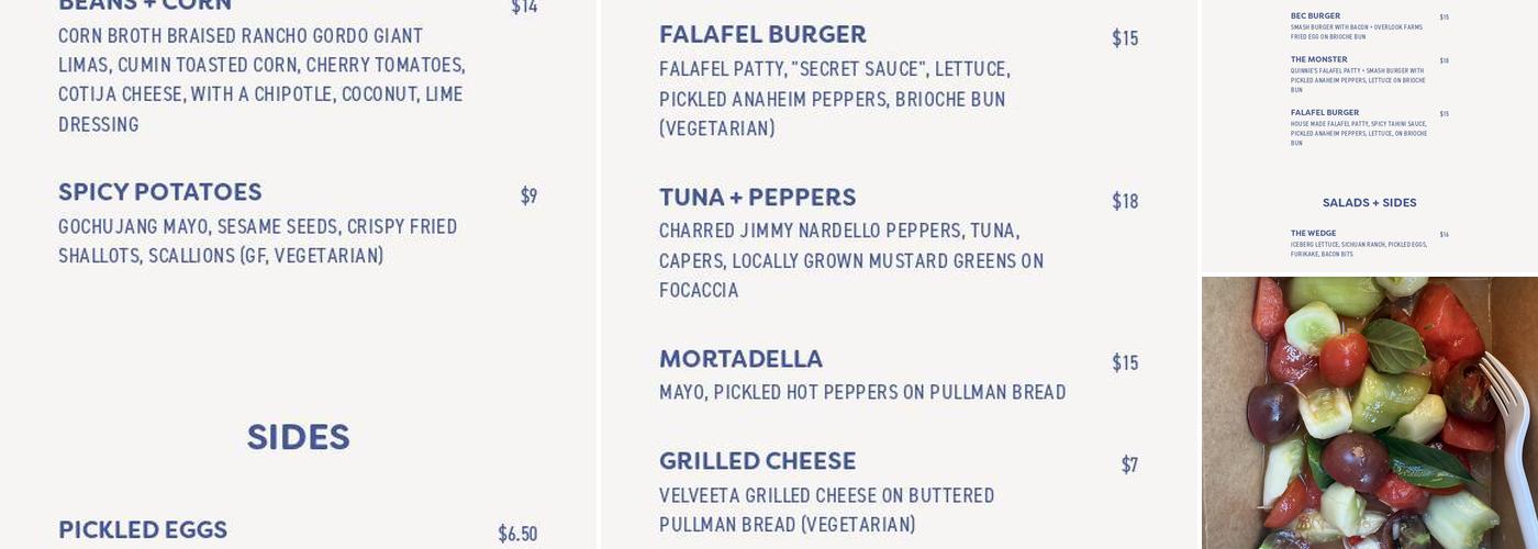 Quinnie's New York Menu