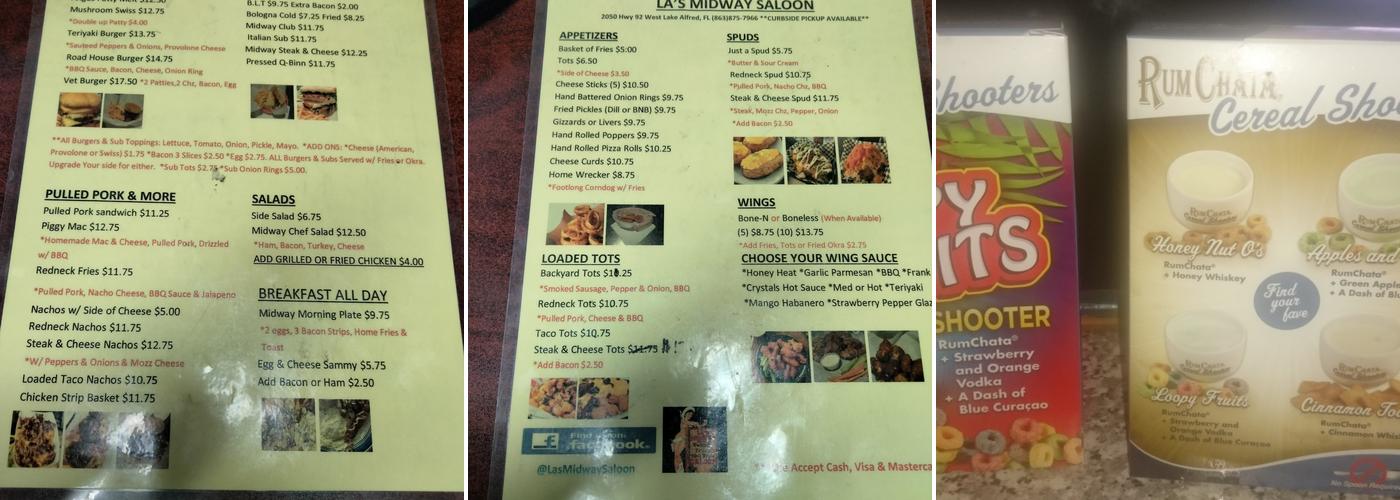 La's Midway Saloon Menu