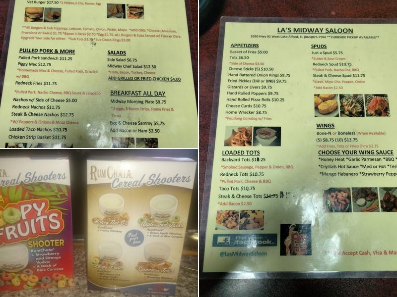 La's Midway Saloon Menu