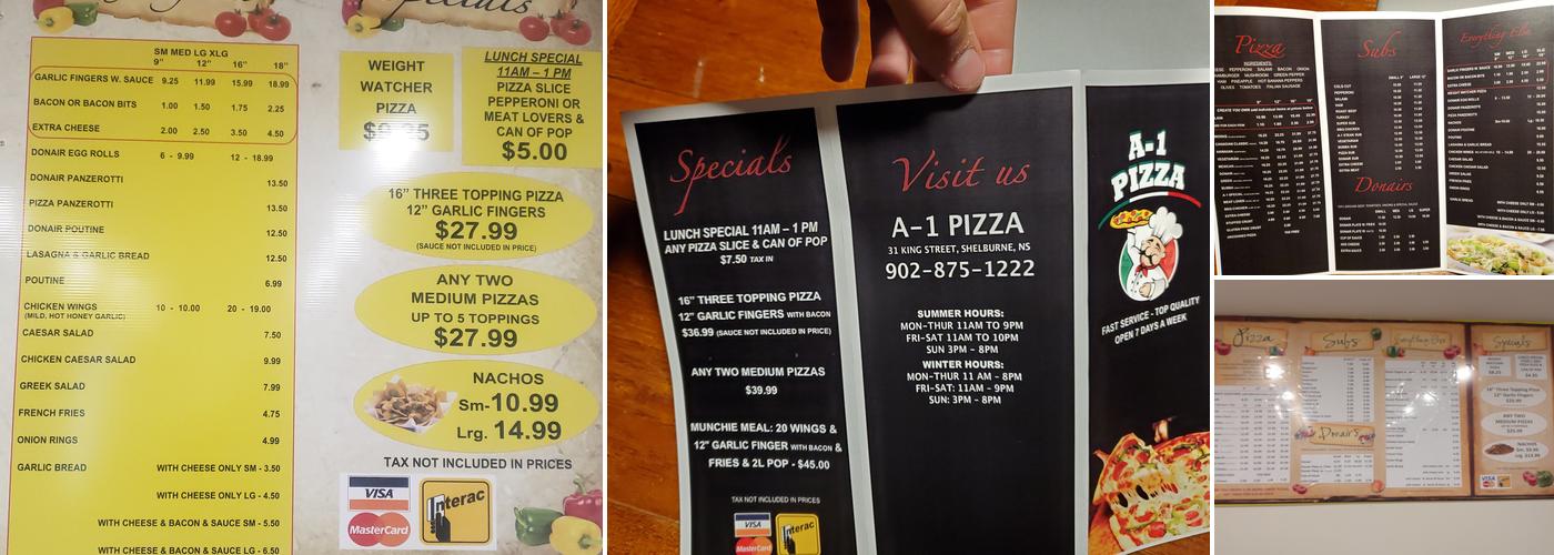 A1 Pizza Menu