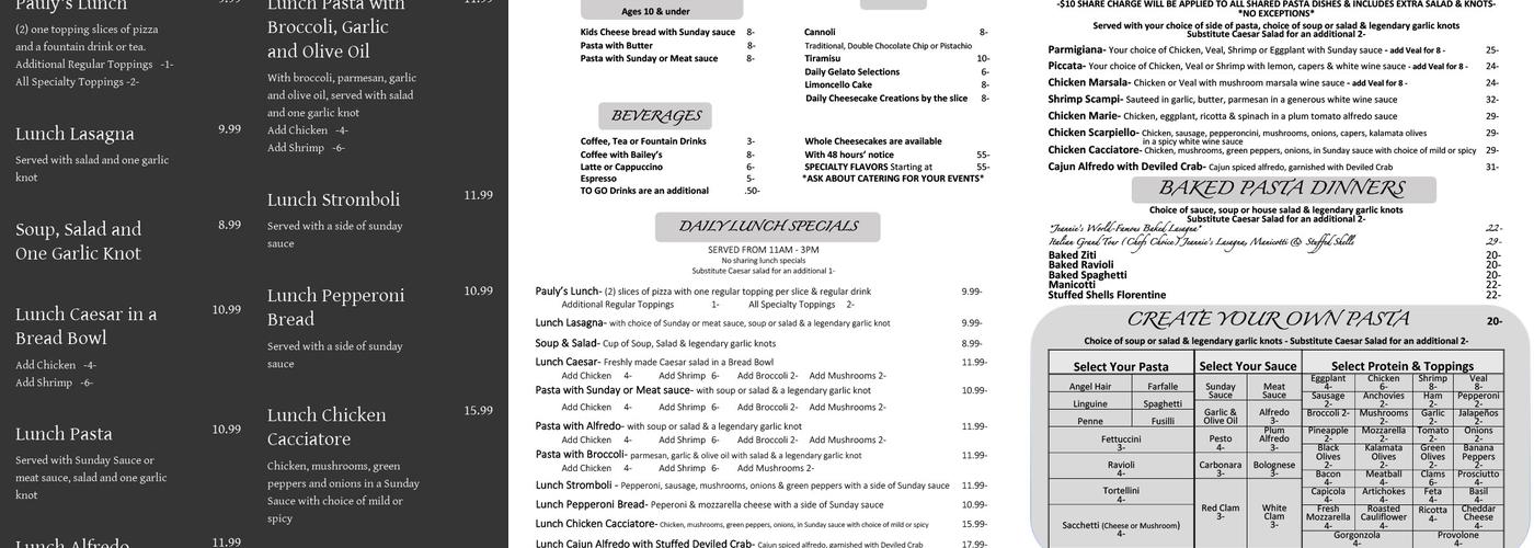 Bocca Bistro Menu