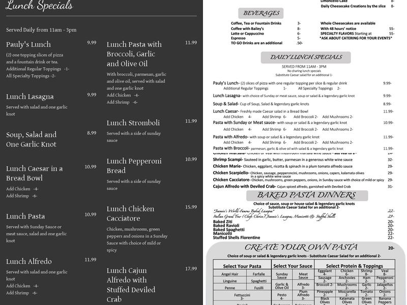 Bocca Bistro Menu